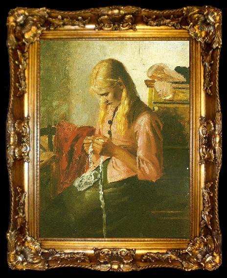framed  Michael Ancher hceklende ung pige, tine, ta009-2